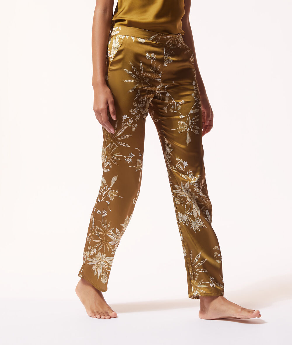 Printed satin trousers bronze.