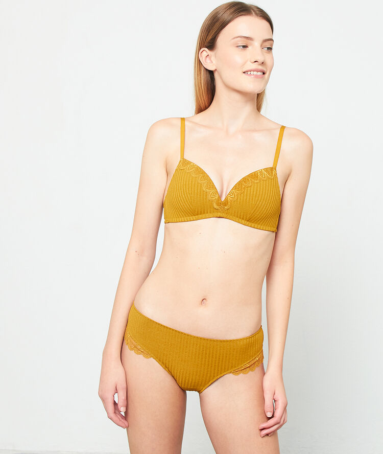Ribbed padded triangle bra ochre.