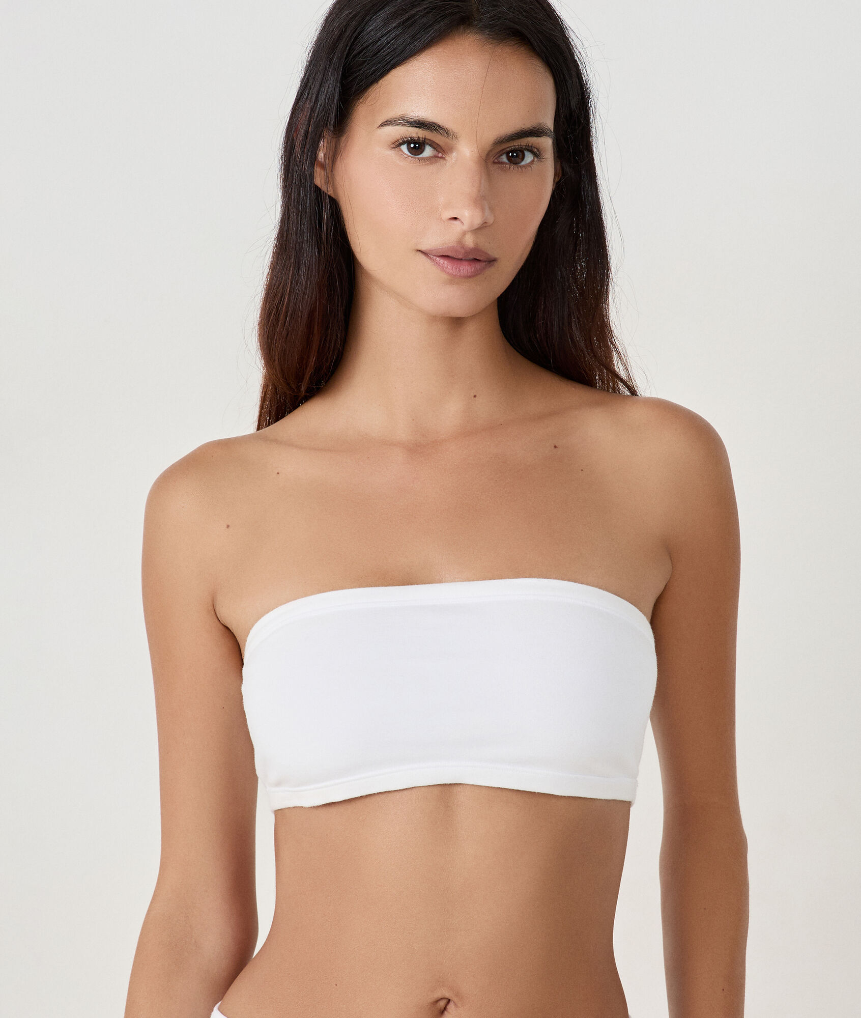 Nonwired stretchy organic cotton bandeau bra COTON 360 BLANC ETAM