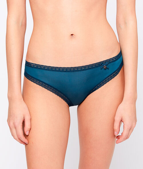 Bi-material knicker briefs petrol blue.