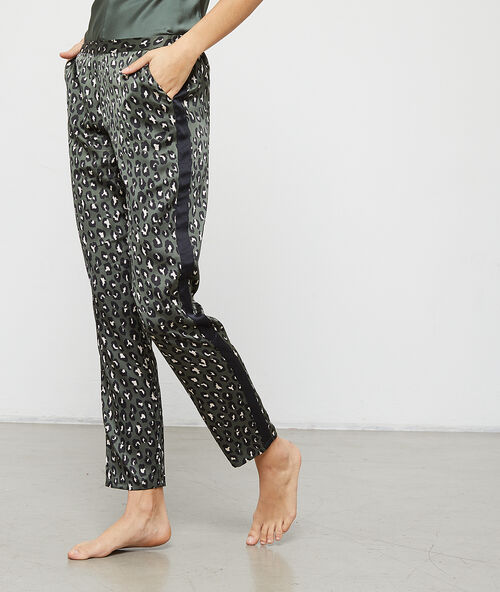 Leopard satin trousers grey.