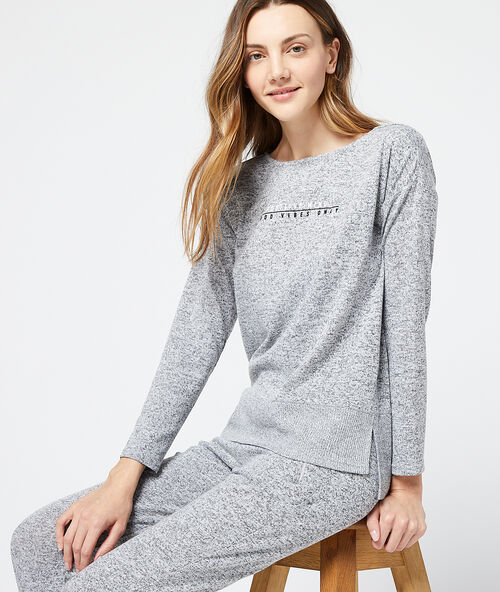 Positive mind - good vibes only' knitted top grey.