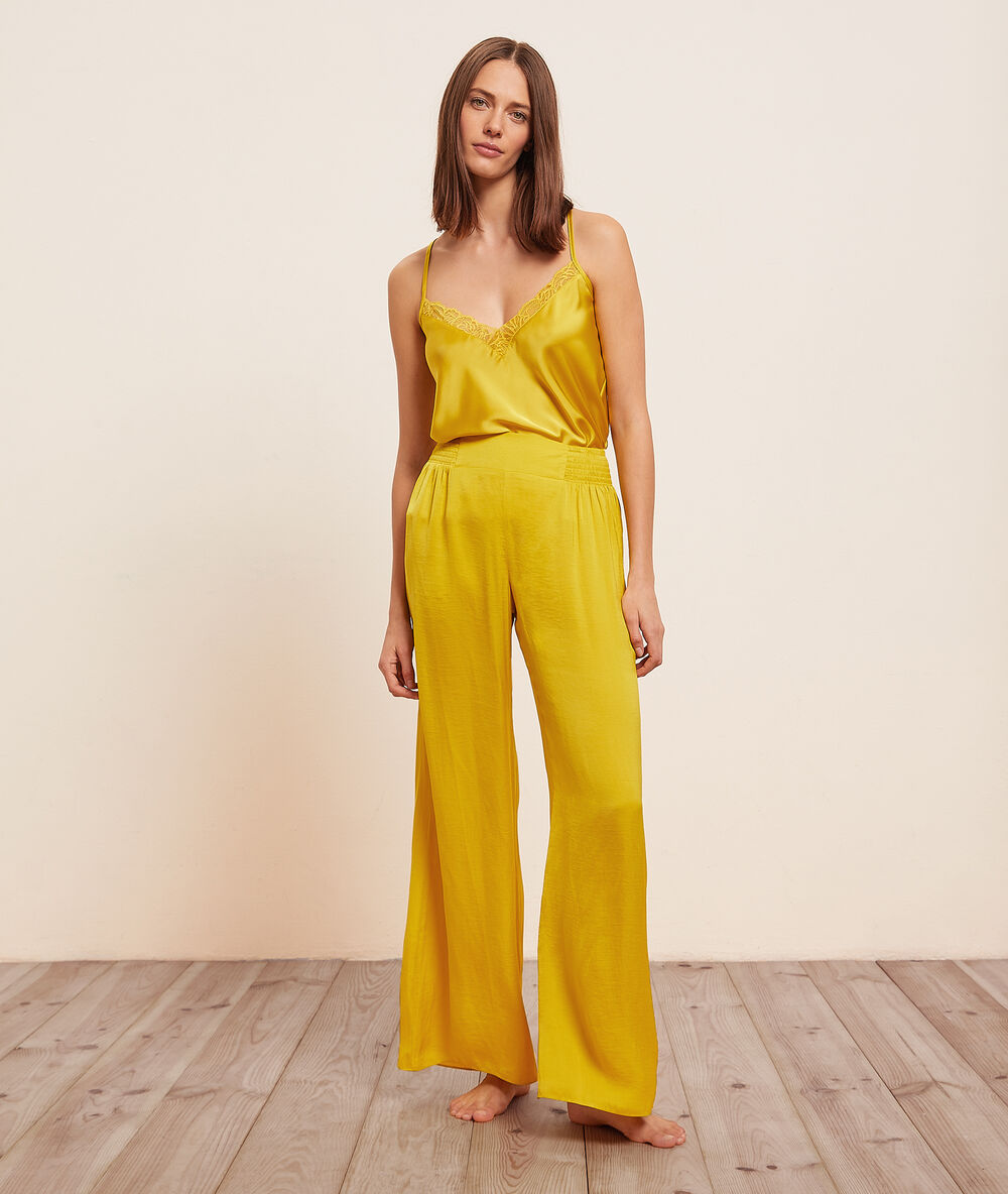 Satin pajama pants bright yellow.