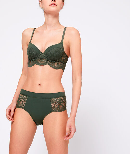 Floral lace short briefs khaki.