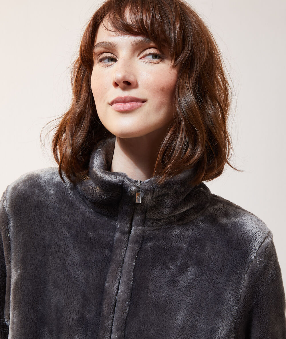 Loungewear fleece cardigan - - ANTHRACITE - ETAM