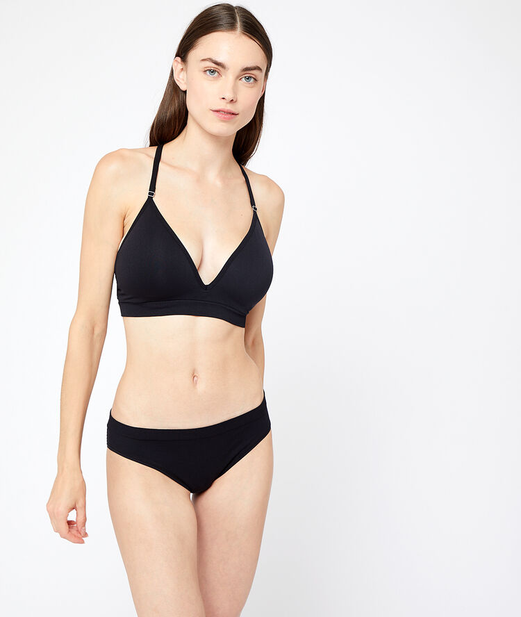 Light padded classic bra with cross back black.