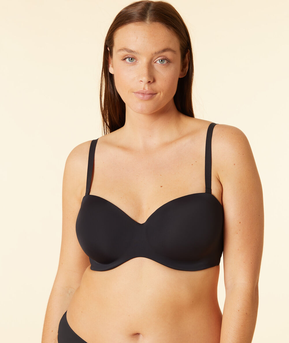 Microfibre cup strapless bra, removable straps black.