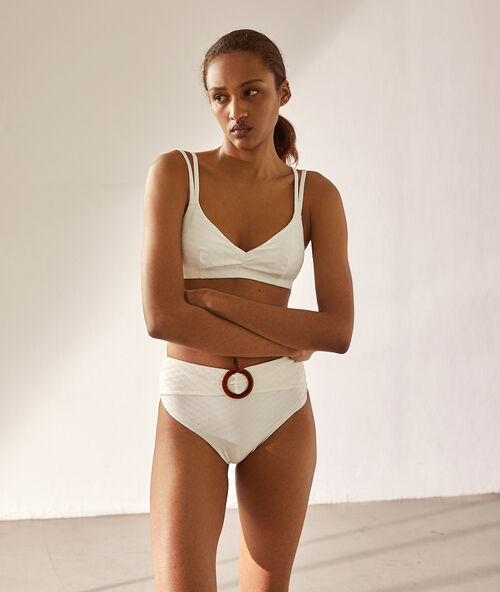 Textured triangle bikini top ecru.