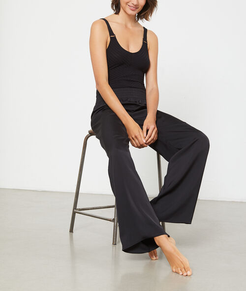 Satin trousers with wide elasticated waistband black.