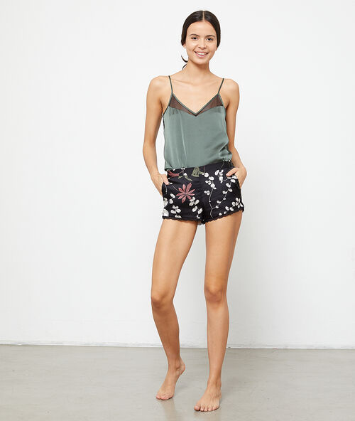 Satin floral shorts black.