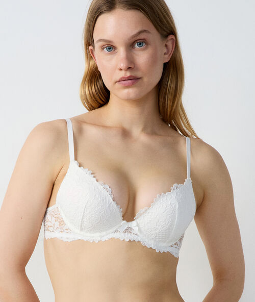 Bra no. 2 - floral lace plunge push-up bra ecru.