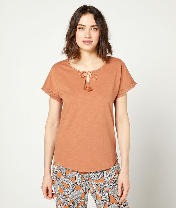 T-shirt with lace up collar T-shirt with lace up collar;${refinementColor}