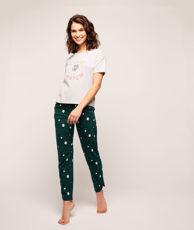Trousers in tiny flowers print deep green.