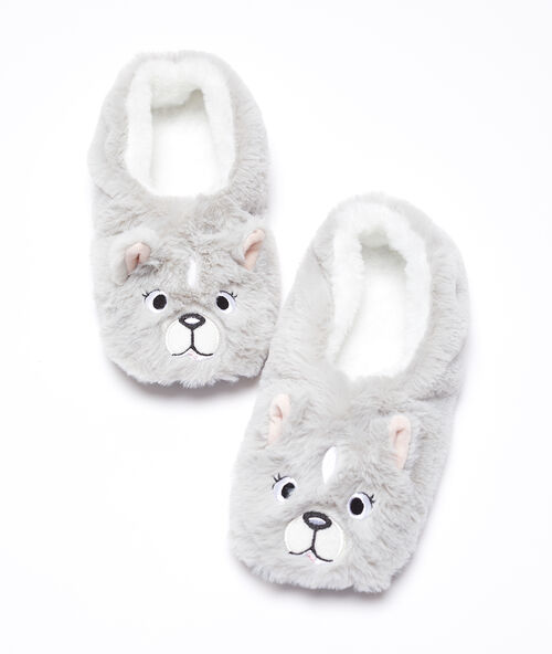 Dog print fleece socks grey.