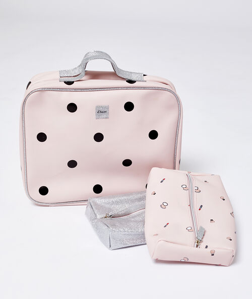 Pack de 3 trousses de toilette rose.