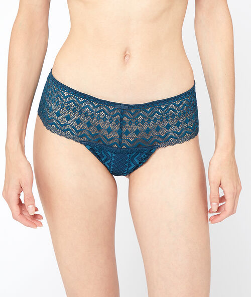 Graphic lace tanga petrol blue.