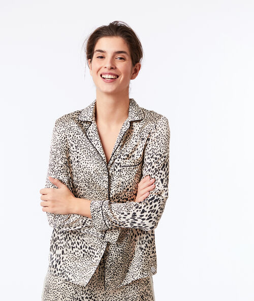 Leopard print pyjama shirt ecru.