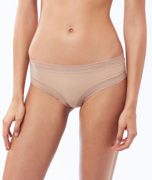 Microfiber boy shorts with lace trim skin.
