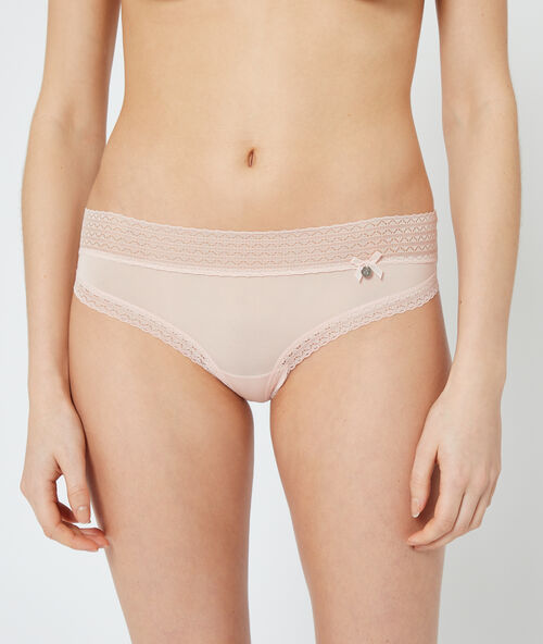 Microfiber hipster with lace trim powder pink.