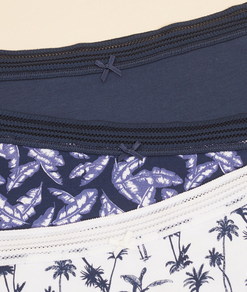 Pack of 3 printed cotton shorties navy blue.