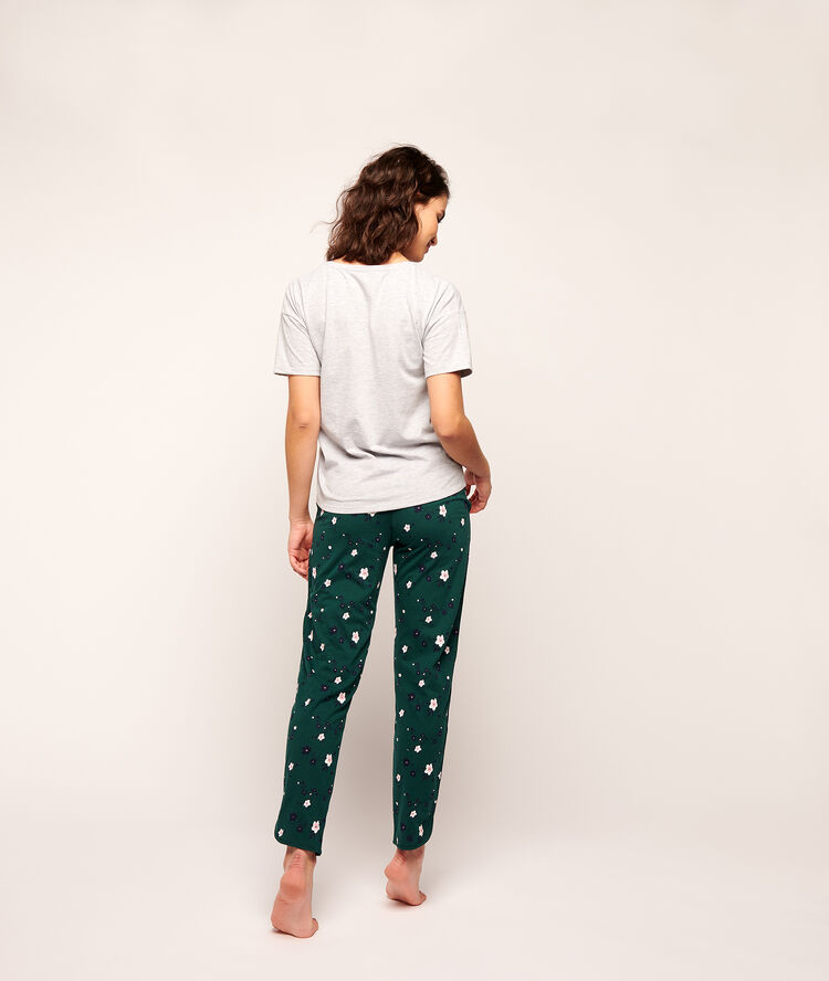 Trousers in tiny flowers print deep green.