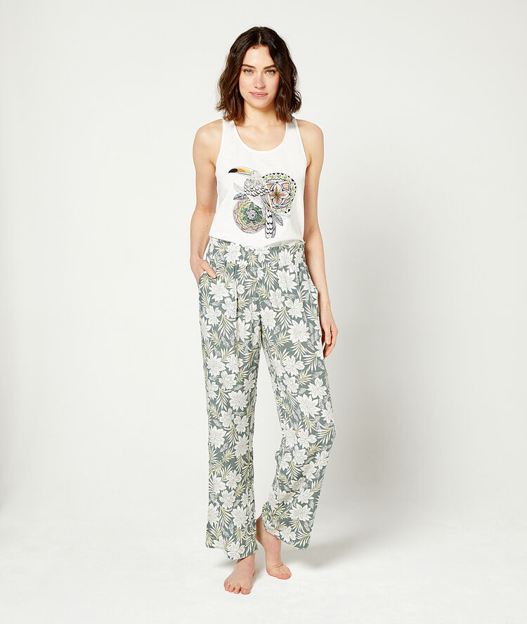 Trousers in a floral print khaki.