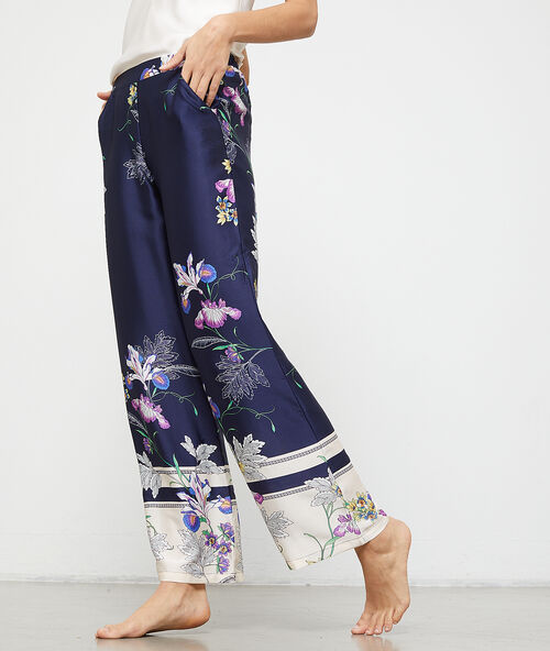 Satin floral trousers blue.