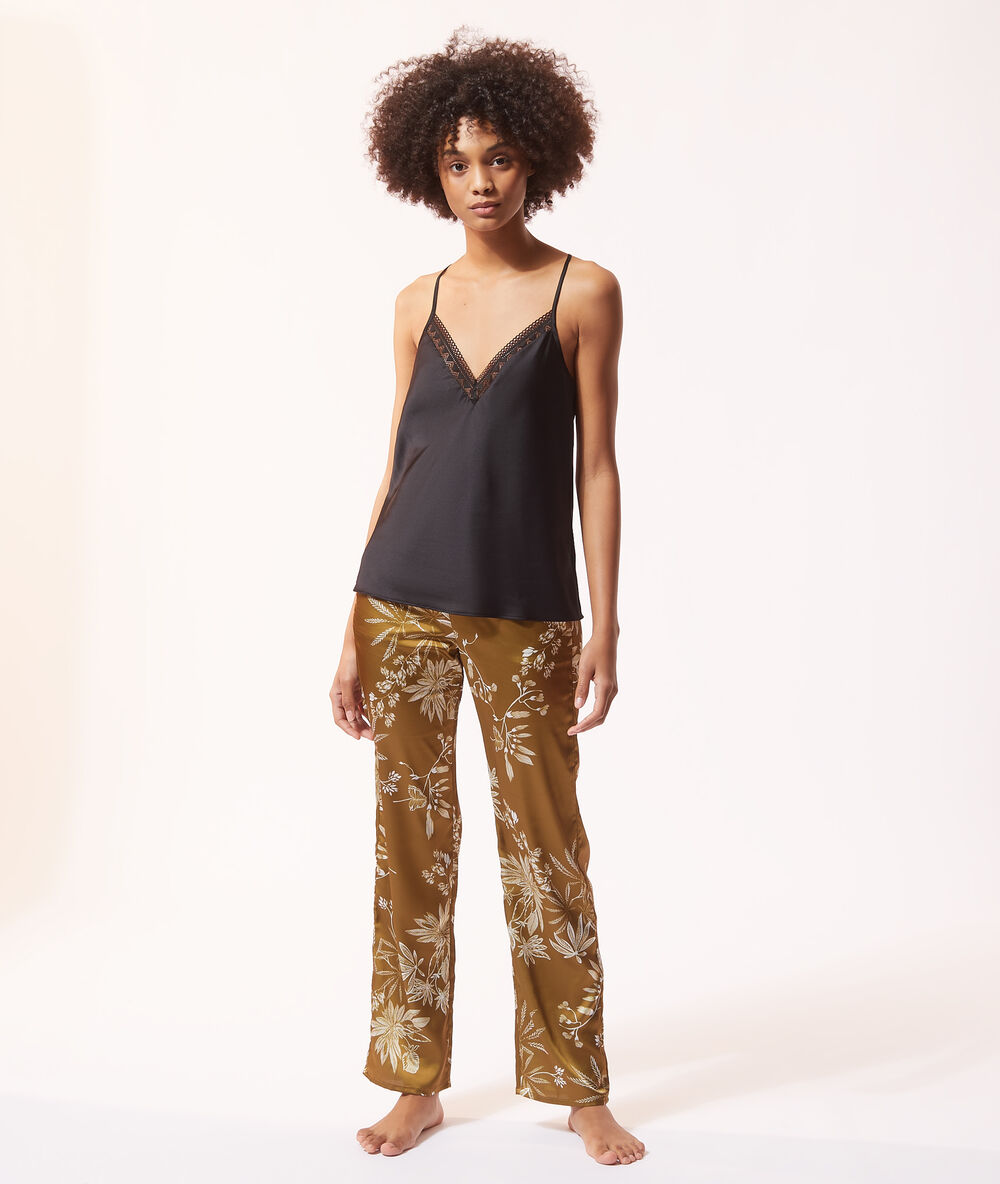 Satin camisole with lace neckline black.
