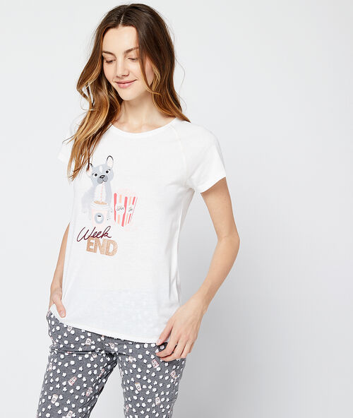 Week-end' dog print t-shirt ecru.