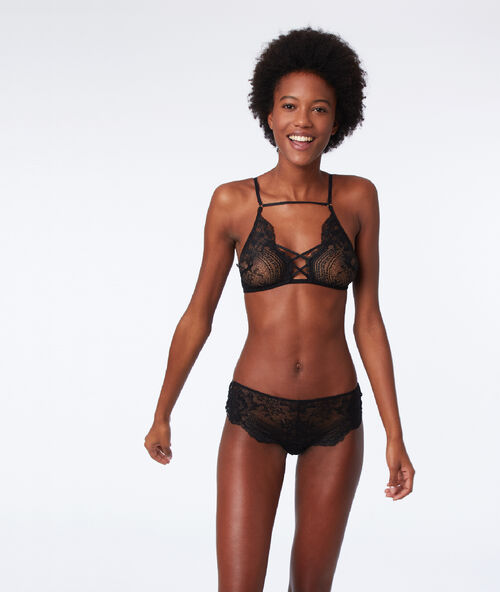 Lace bralet with ties black.