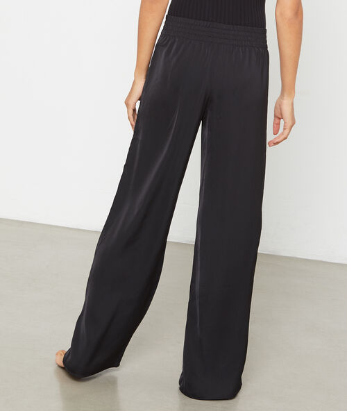 Satin trousers with wide elasticated waistband black.