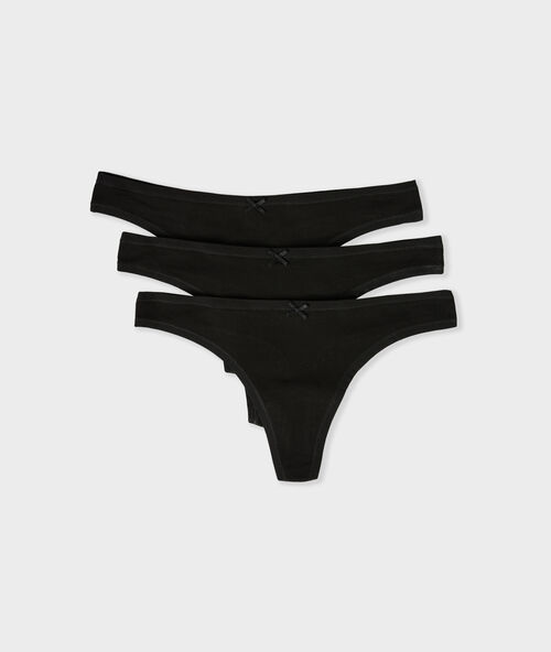 Pack of 3 cotton thongs black.