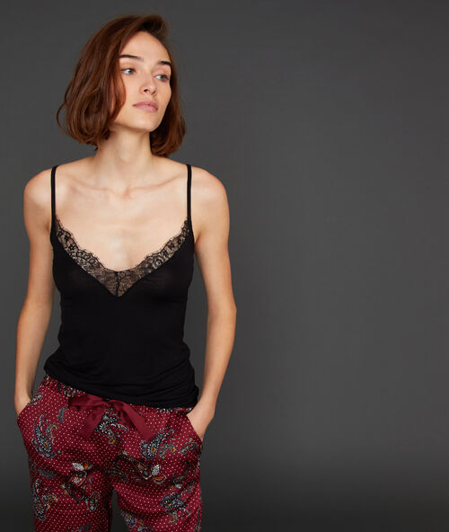 Lace neckline top black.