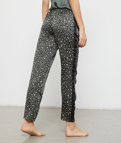 Leopard satin trousers grey.