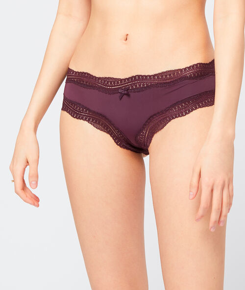 Lace trim short briefs purple.