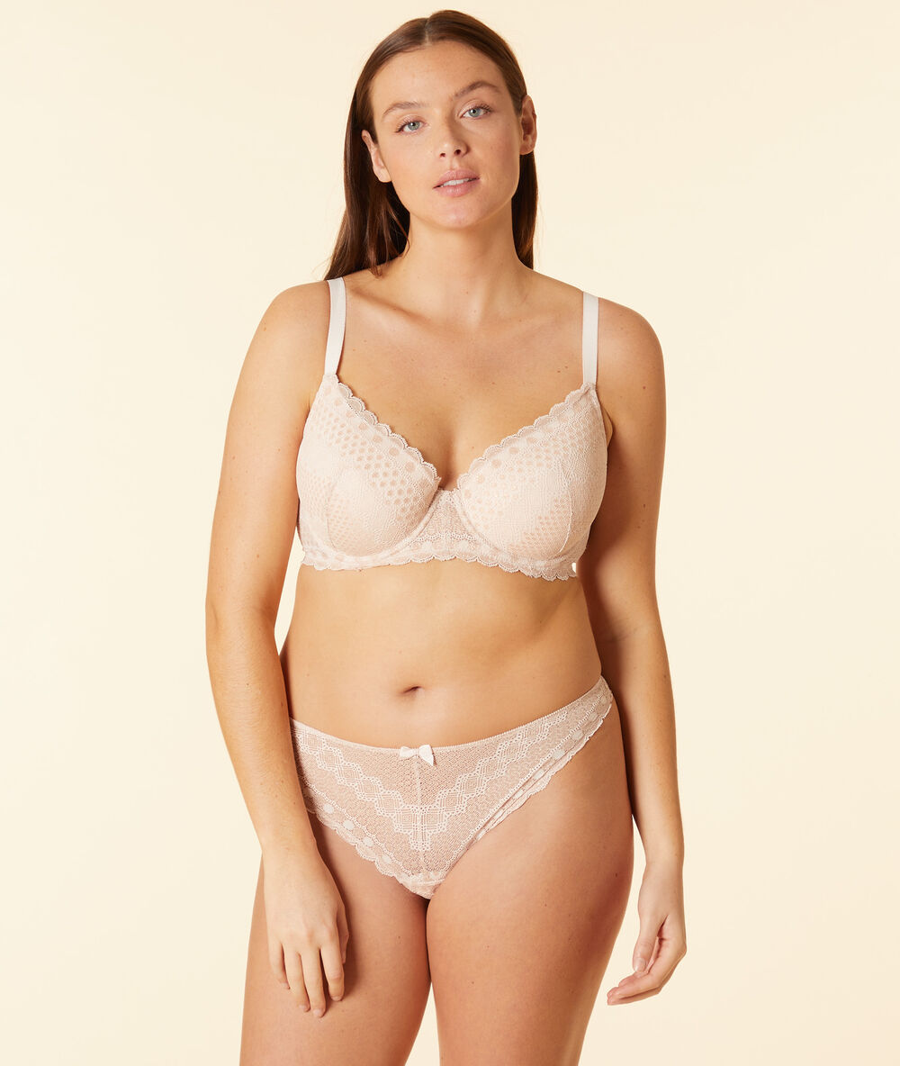 Lace tanga brief pink powder.
