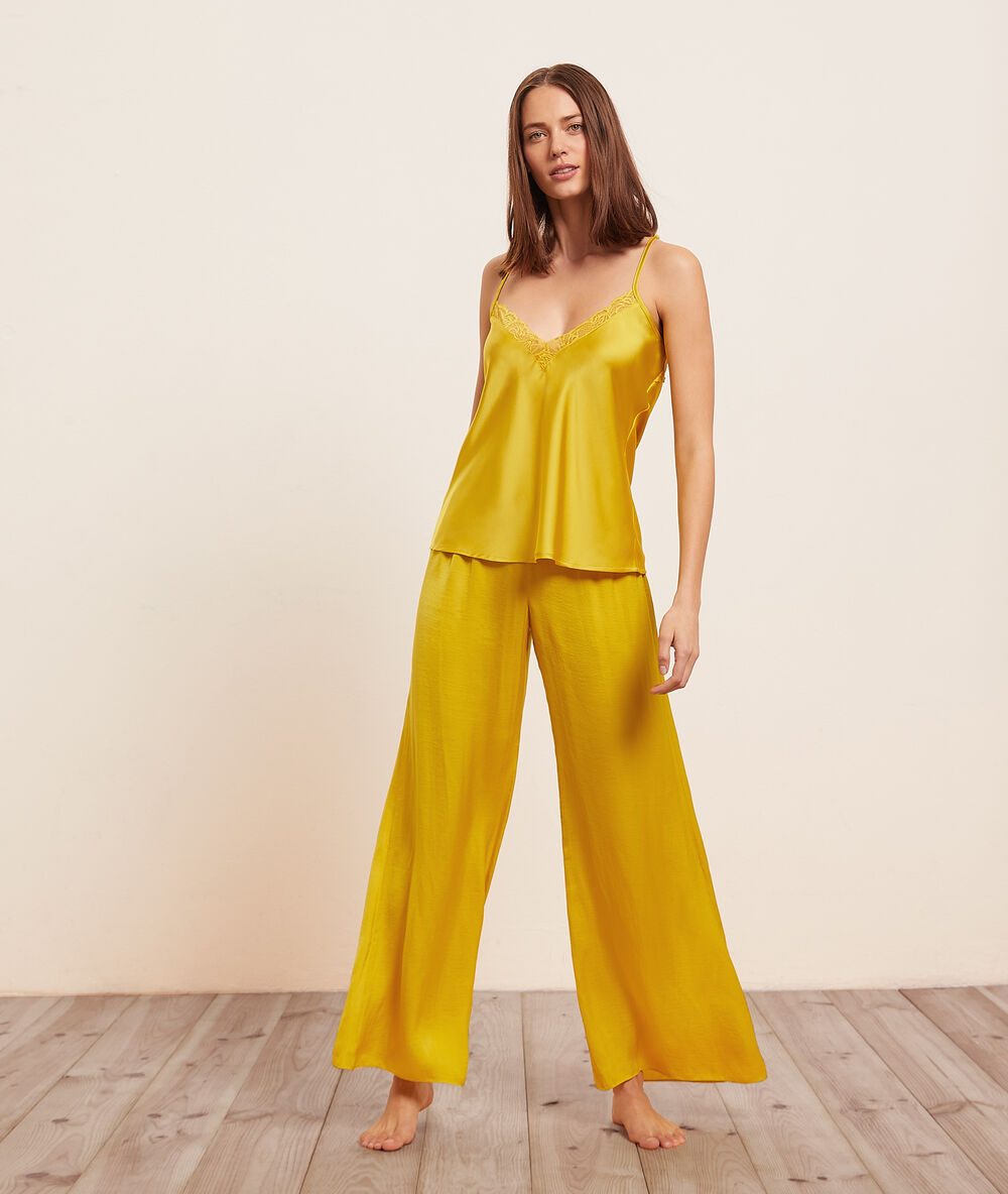 Satin pajama pants bright yellow.