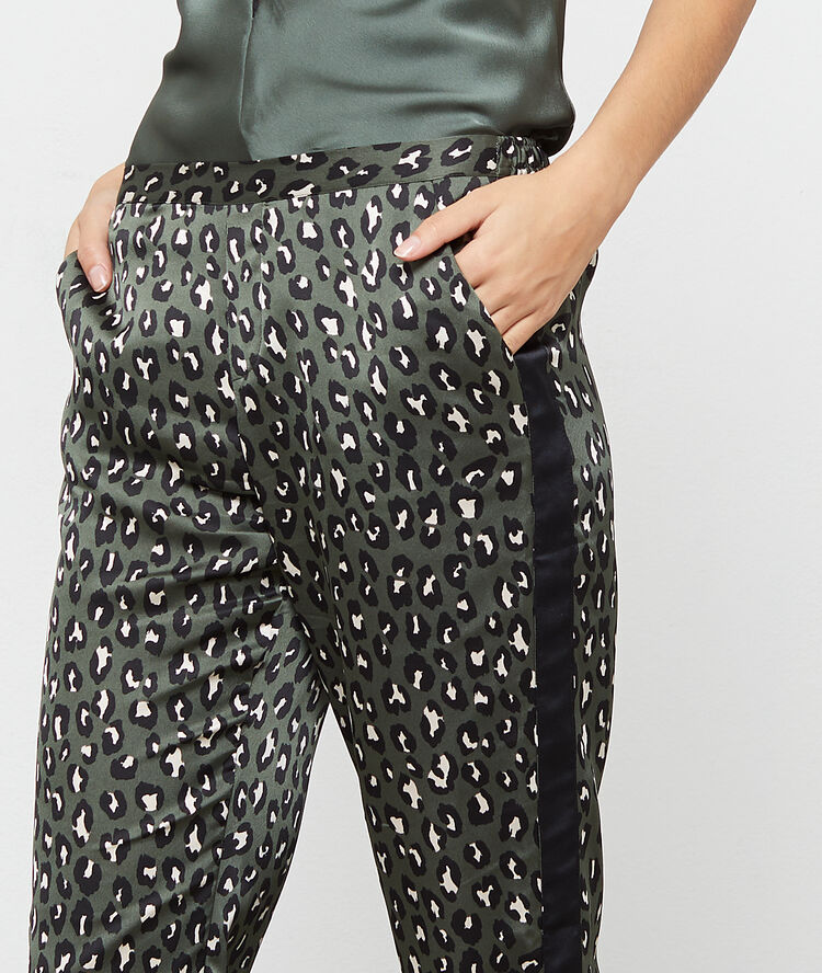 Leopard satin trousers grey.