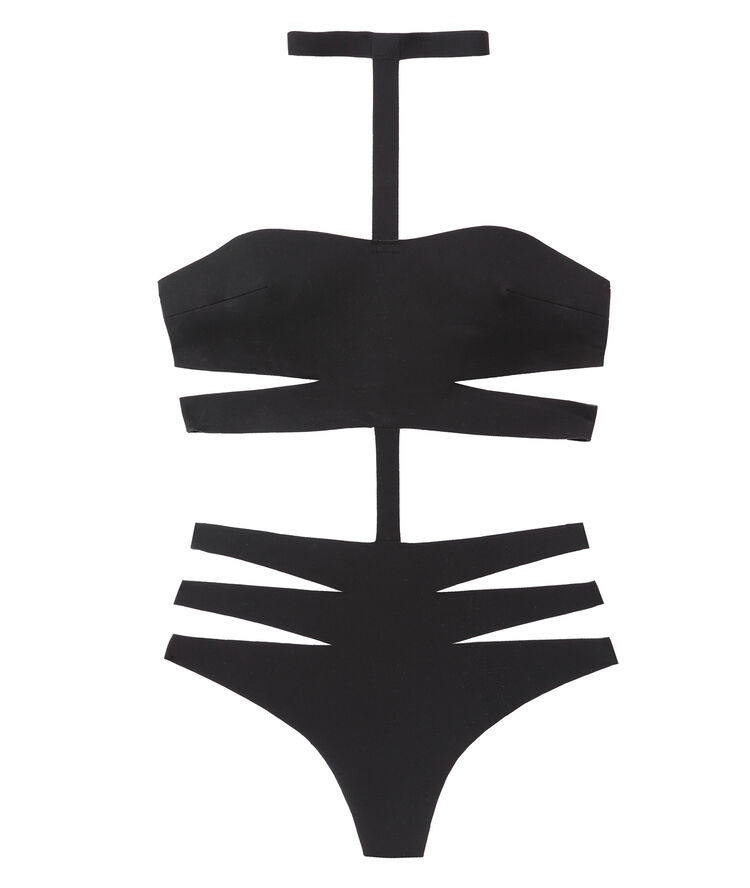 Neoprene strapped bodysuit noir.