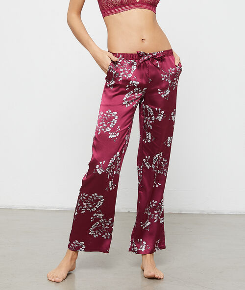 Floral satin trousers burgundy.