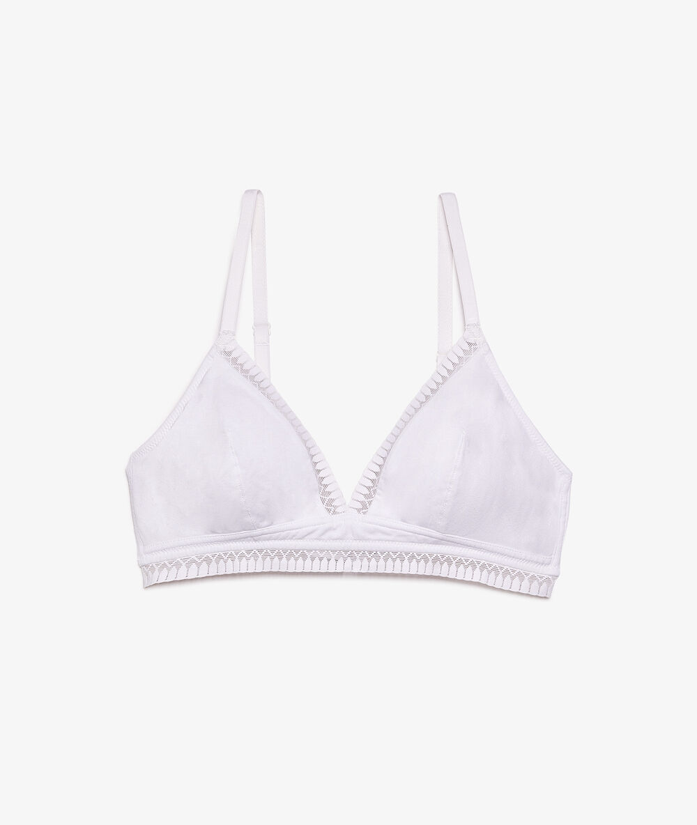 Non-wired organic cotton triangle bra with removable pads white.