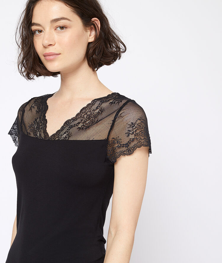 Lace neck chemise black.