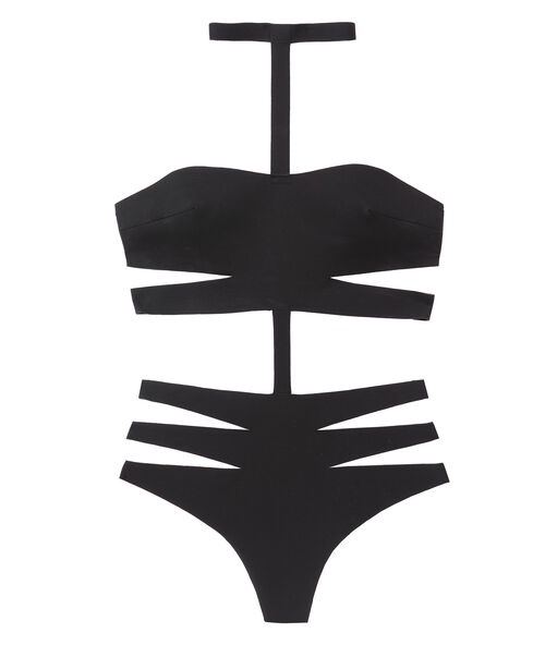 Neoprene strapped bodysuit noir.