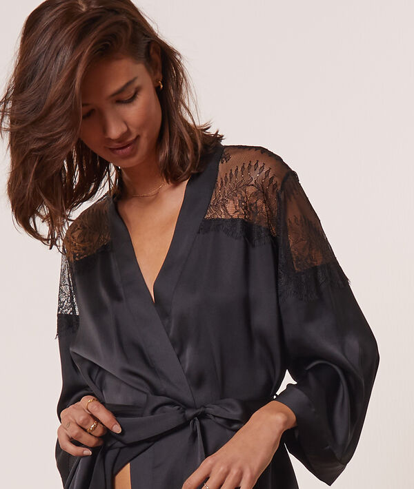 Satin kimono with lace details Satin kimono with lace details;${refinementColor}