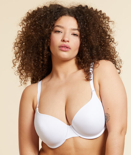 Padded demi cup bra, d&e cups white.