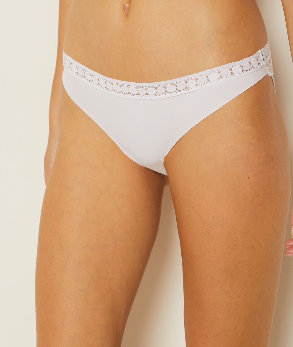 Lace and microfiber brief white.