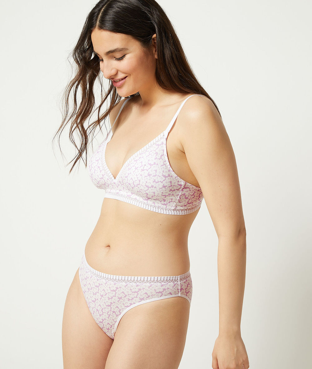 Non-wired organic cotton triangle bra with removable pads ecru.