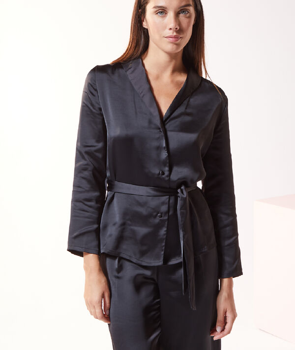 Satin pyjama shirt to tie Satin pyjama shirt to tie;${refinementColor}