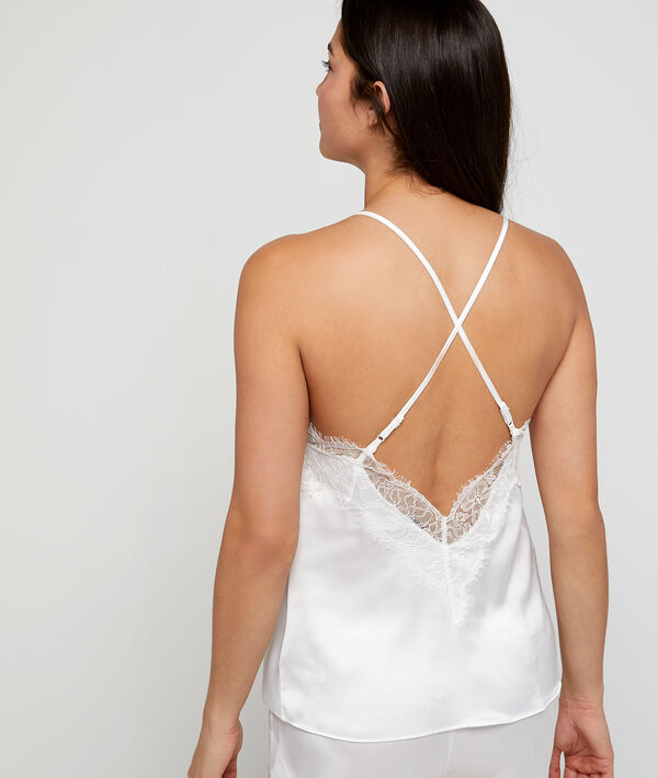 Satin top, lace neckline Satin top, lace neckline