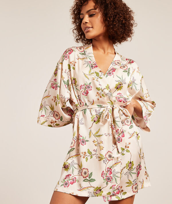 Printed satin kimono Printed satin kimono;${refinementColor}